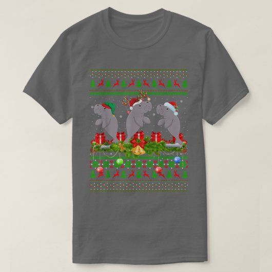 マナティー恋人クリスマス照明サンタ醜いマナティーChr Tシャツ (デザイン正面)