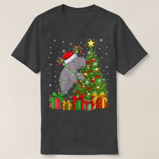 マナティー照明クリスマスツリーサンタハマナティー Tシャツ (デザイン正面)