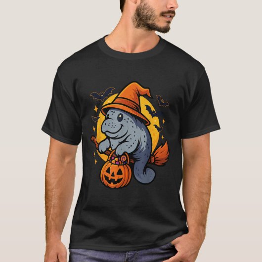 マナティー魔女帽パンプキンハロウィンソキシーズン Tシャツ (正面)