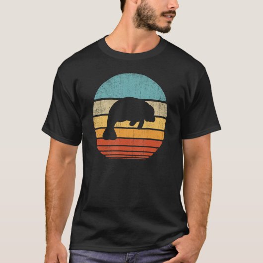マナティー レトロ ヴィンテージ 60年代 70年代 日没 海の牛 アニマ Tシャツ (正面)