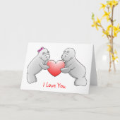 マナティー「私は」挨拶状愛します カード (黄色い花)