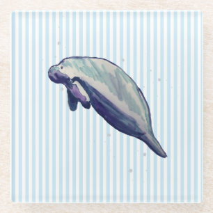 マナティ絵画ービーチデコールガラスコースター ガラスコースター
