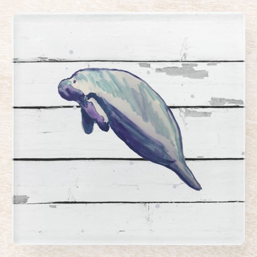 マナティ絵画ービーチデコールガラスコースター ガラスコースター (正面)