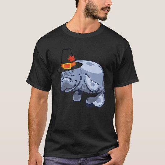 マナティ・サンクスギビングギフト巡礼者の帽子シーカウ・秋 Tシャツ (正面)