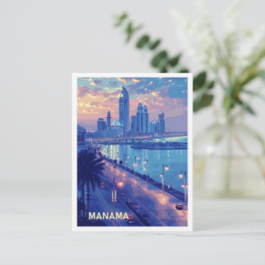 マナマバーレーンアートヴィンテージトラベルイラストレーション ポストカード (スタンド正面)