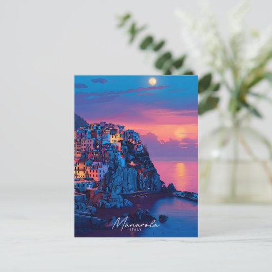 マナローラの夜イタリアのヴィンテージ旅行 ポストカード (スタンド正面)