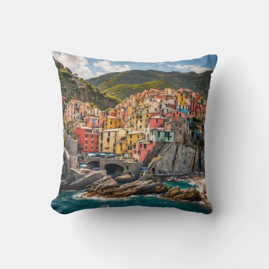 マナローラCinque Terre Liguriaイタリアのヨーロッパ沿岸 クッション (正面)