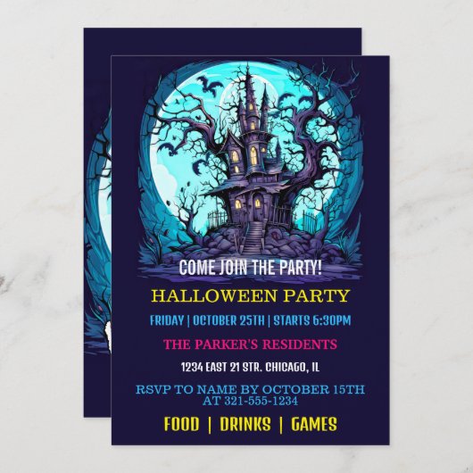 マナ不気味ー幽霊のよく出るハローウィンパーティ招待状 招待状 (正面/裏面)