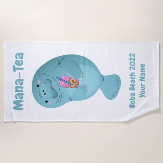 マナ茶マナパーソナライズされたーぼば茶ビーチタオル ビーチタオル (正面)