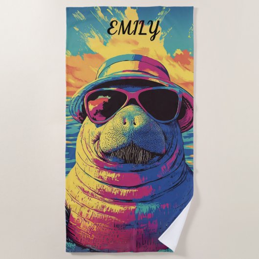 マナ鮮やかーティサングラスハットブライトビーチカラー ビーチタオル (正面)