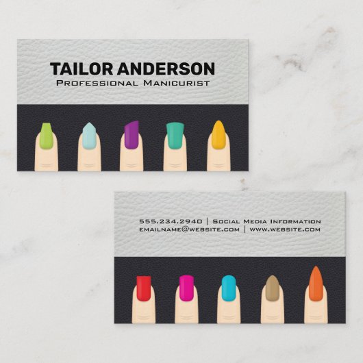 マニキュアされた指の爪、 ネイル | 革の背景 名刺 (正面/裏面)