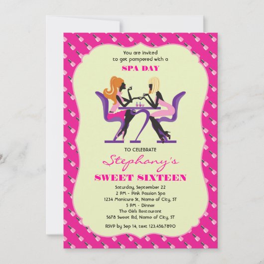 マニキュアのスパのSweet sixteenの招待状 招待状 (正面)