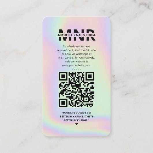 マニキュアのホログラフィックピンクインスタグラムモダン 名刺 (裏面)
