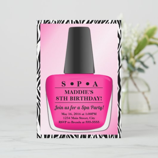 マニキュアの誕生日の招待状のピンクのスパのパーティー 招待状 (スタンド正面)