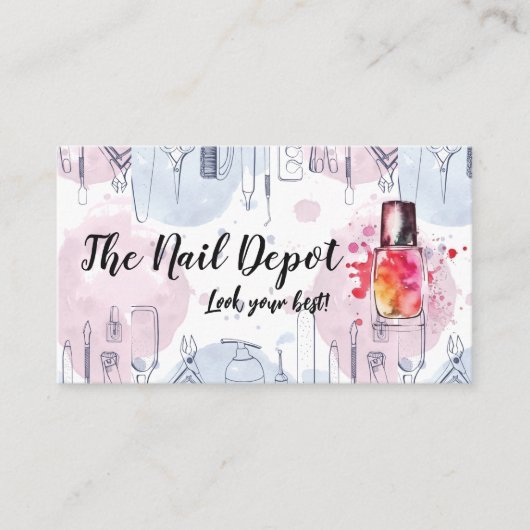 マニキュアツール | 水彩スケッチ | 芸術的 名刺 (正面)