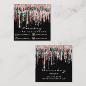 マニキュアネイルアーティストドリップグリッターソーシャルバラブラック スクエア名刺 (正面/裏面)