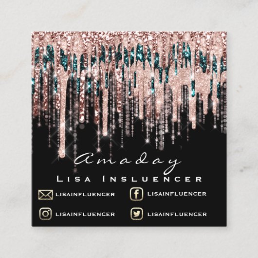 マニキュアネイルアーティストドリップグリッターソーシャルバラブラック スクエア名刺 (正面)