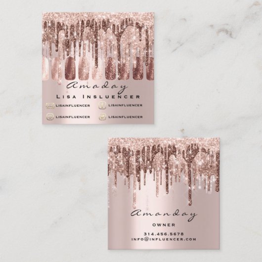 マニキュアネイルアーティストドリップスグリッターソーシャルバラ スクエア名刺 (正面/裏面)