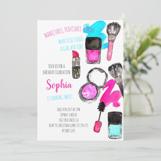 マニキュアマニパディメイクアップガール誕生日 招待状 (スタンド正面)