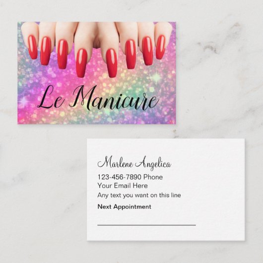 マニキュア爪、 ネイルテックアポイントメント名刺 予約カード (正面/裏面)