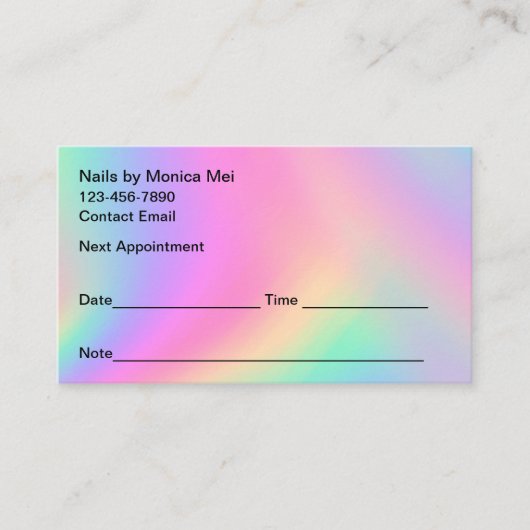 マニキュア爪、 ネイルテッククライアントアポイントメントカード 予約カード (正面)