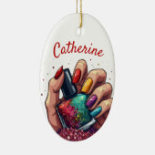 マニキュア鮮やかリストへの贈り物名前をカスタムするクリスマス セラミックオーナメント (右)