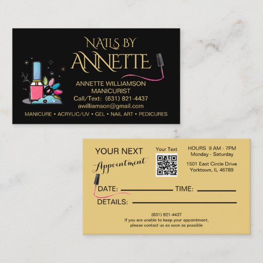 マニキュリストネイリストブラック金ゴールド名 名刺 (正面/裏面)