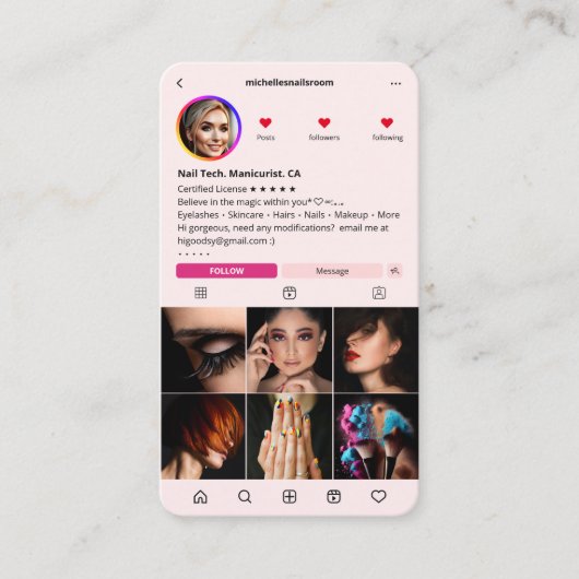 マニキュリストネイルアーティストテックインスタグラムピモダンンク 名刺 (正面)