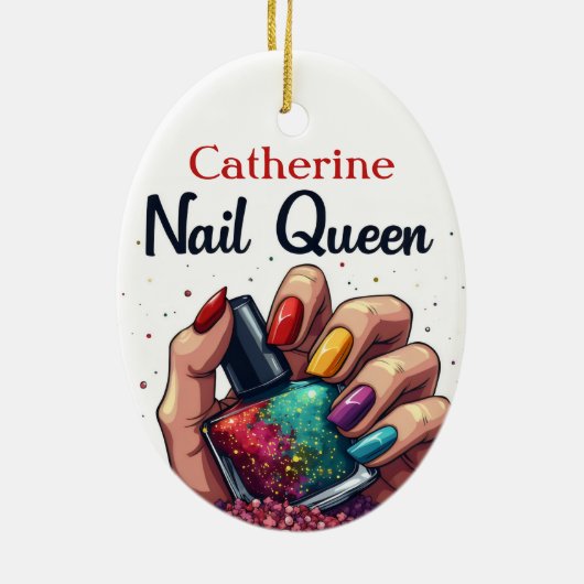マニキュリストネイルアーティストパーソナライズされた爪、 ネイルクイーン セラミックオーナメント (裏面)
