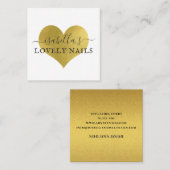 マニキュリストネイルサロンゴールドフォイルハートスクリプト スクエア名刺 (正面/裏面)