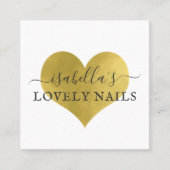マニキュリストネイルサロンゴールドフォイルハートスクリプト スクエア名刺 (正面)