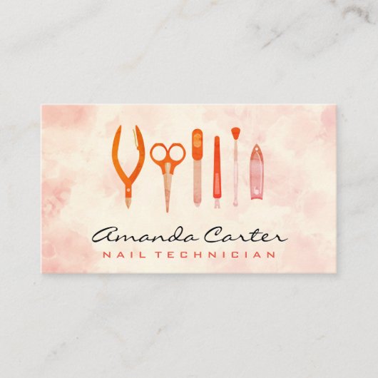 マニキュリスト爪、 ネイルツール | 水彩背景 名刺 (正面)