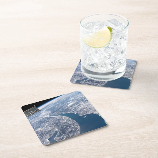 マニコーガンクレーターとセントローレンス川 スクエアペーパーコースター (インサイチュ)