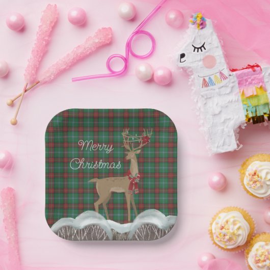 マニトバ地方タータンチェックとクリスマスディアー ペーパープレート (パーティー)