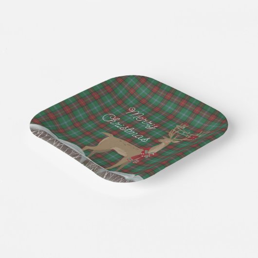 マニトバ地方タータンチェックとクリスマスディアー ペーパープレート (傾斜あり)