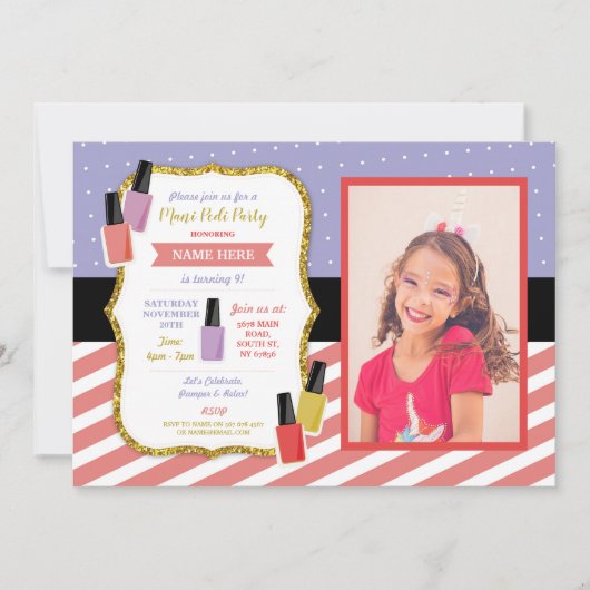 マニペディ美しいスパ誕生日パーティーパンパー写真 招待状 (正面)