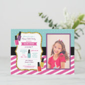 マニペディ美しい誕生日パーティーパンパーフォトピンク 招待状 (スタンド正面)
