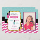 マニペディ美しい誕生日パーティーパンパーフォトピンク 招待状 (正面/裏面)