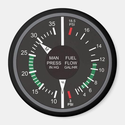 マニホールド圧力と燃料流飛行機ダッシュボード マグネット (正面)