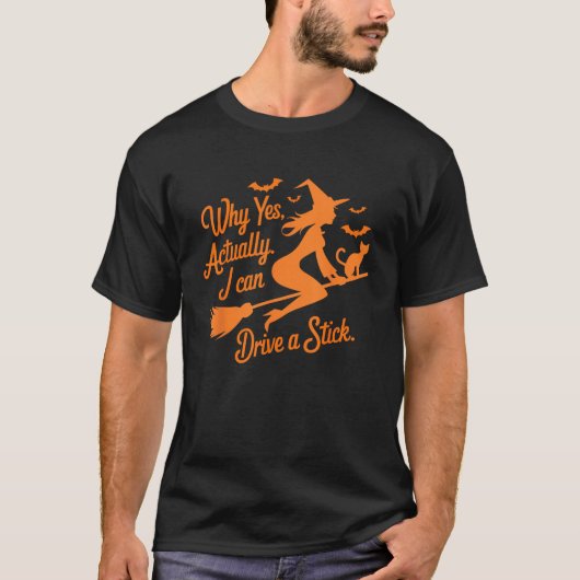 マニュアル車を運転できるよ、ホントに!面白いハロウィン Tシャツ (正面)