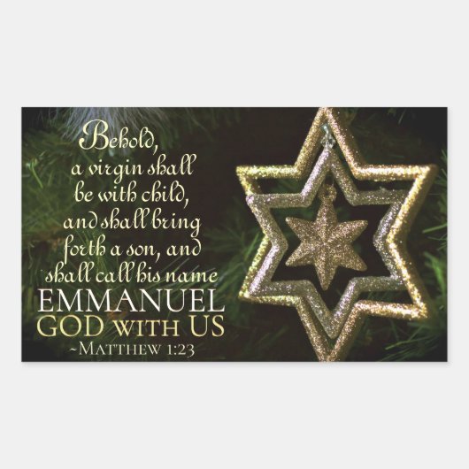 マニュエル神とマタイ1:23クリスマス聖書 長方形シール (正面)