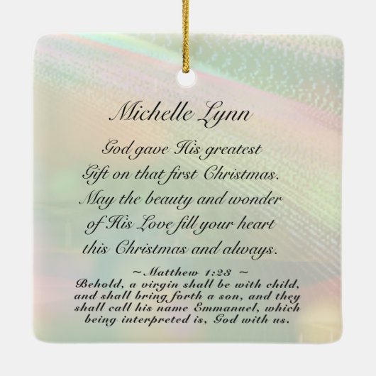 マニュエル神と私たちマタイ1:23クリスマス聖書 セラミックオーナメント (裏面)