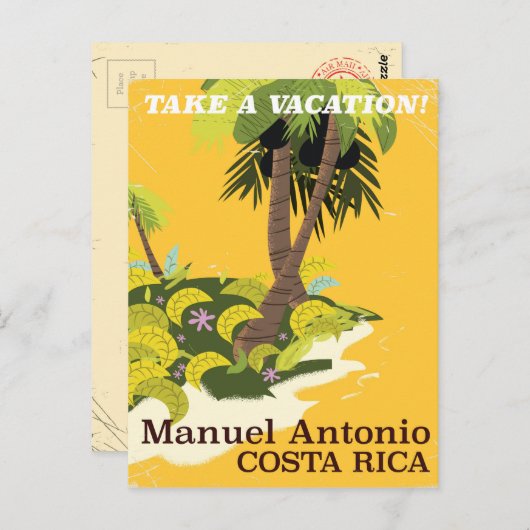 マニュエル・アントニオ、コスタリカのヴィンテージ旅行ポスター ポストカード (正面/裏面)