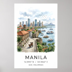 マニラの都市景観ウォールアート - ゴールデン+アワー、馬 ポスター