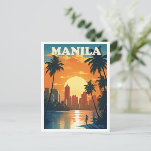 マニラフィリピンアートヴィンテージトラベルイラストレーション ポストカード (スタンド正面)