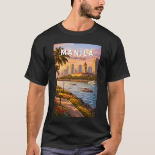 マニラ フィリピン スカイライン イラスト 旅行アート Tシャツ