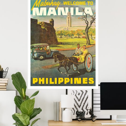 マニラ,フィリピン,ヴィンテージ旅行の通り ポスター (ホームオフィス)