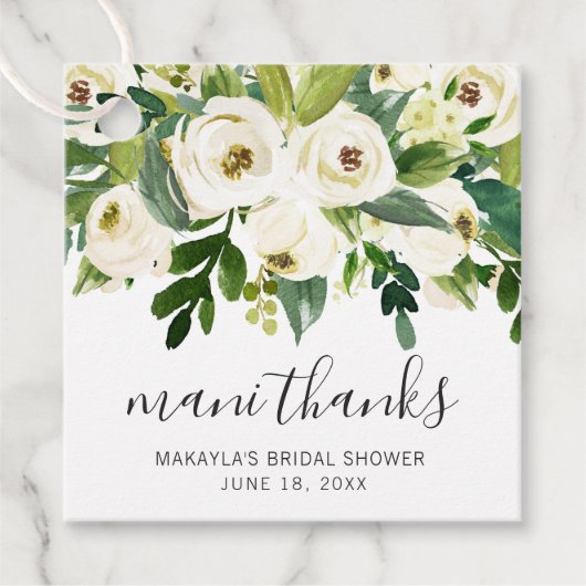 マニ サンクス エレガント ホワイト フラワーブライダルシャワー フェイバータグ (正面)