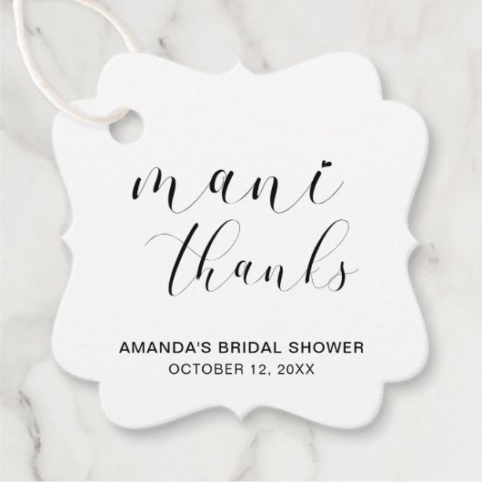 マニ サンクス ブラック ホワイト タイポグラフィー ブライダル シャワー フェイバータグ (正面)