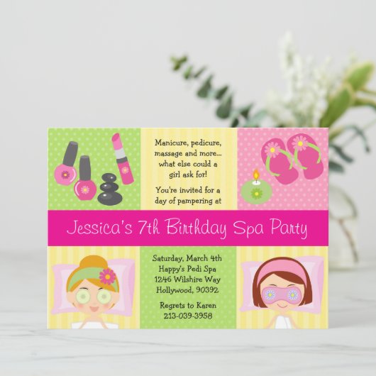 マニPediのスパの誕生日のパーティの招待状 招待状 (スタンド正面)